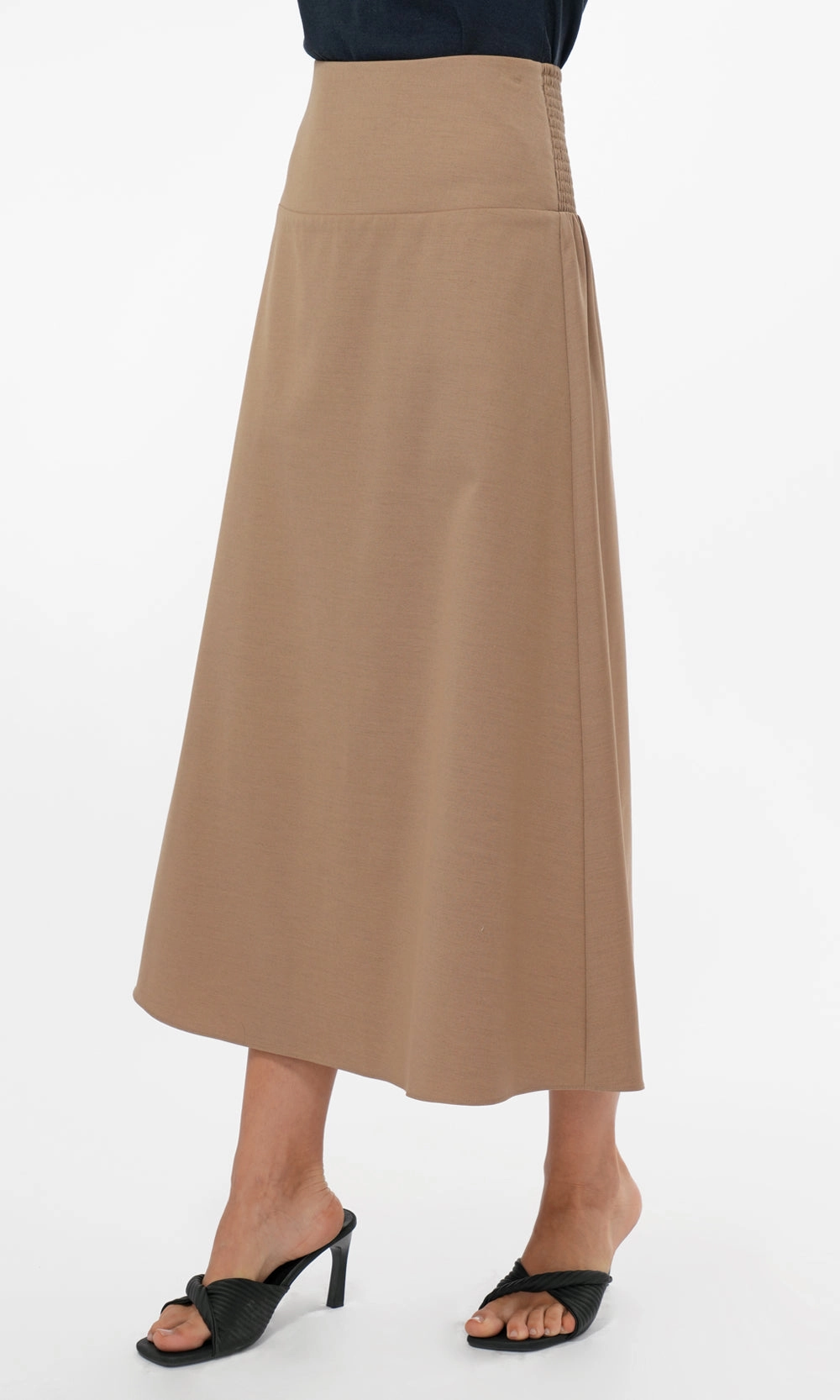Dory Pull Over A line Midi Skirt in Sand Outfit Details Stretch Comfort