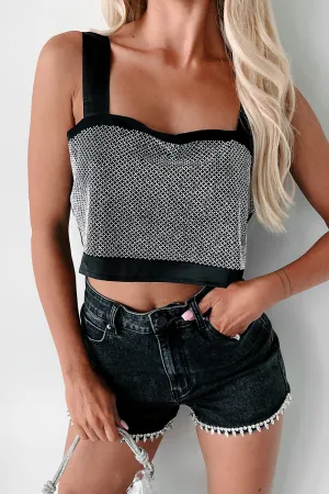 Eyes Like Starlight Rhinestone Crop Tank (Black) WrinkleResistant