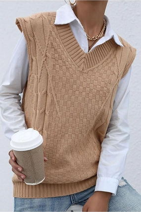 Flexible Ribbing Casual Button-Down PATTERNED KNIT SLEEVELESS COZY SOLID CARDIGAN