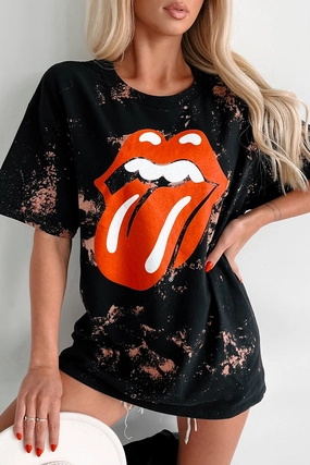 Hidden Pocket LowMaintenance Born To Rock Bleached Graphic T-Shirt (Black)
