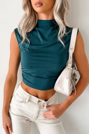 One More Kiss Cap Sleeve Mock Neck Crop Top (Teal Green) Microfiber Material Cozy Wear