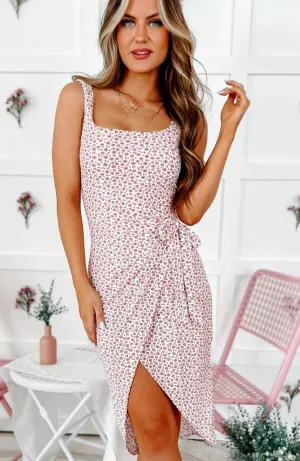 Bountiful Blooms NanaMacs Original Faux Wrap Floral Tank Dress (Ivory/Dark Rose)