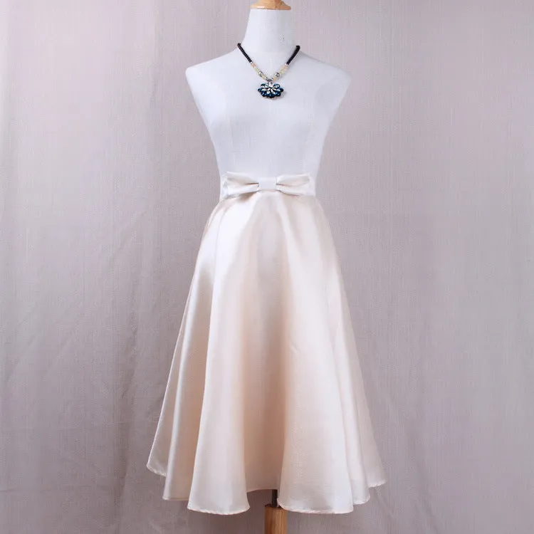Bow Flare Europe High Waist Mid-Length A-Line Skirt