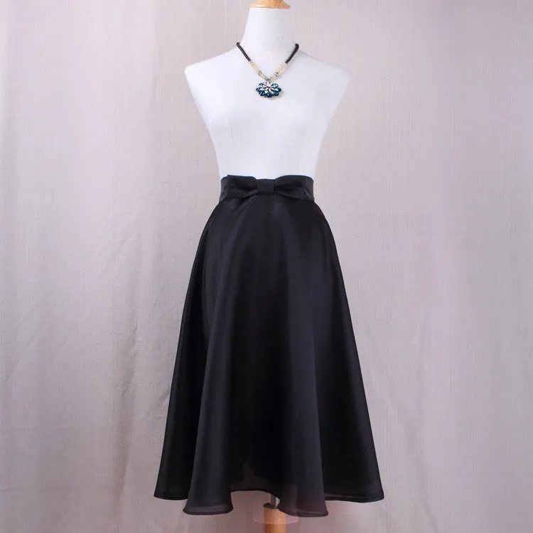 Bow Flare Europe High Waist Mid-Length A-Line Skirt