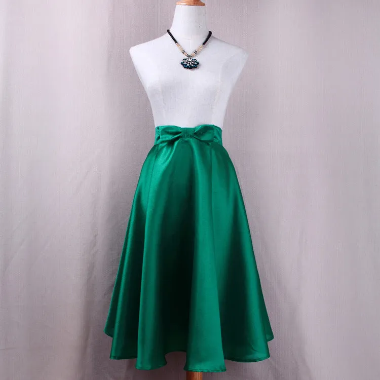 Bow Flare Europe High Waist Mid-Length A-Line Skirt