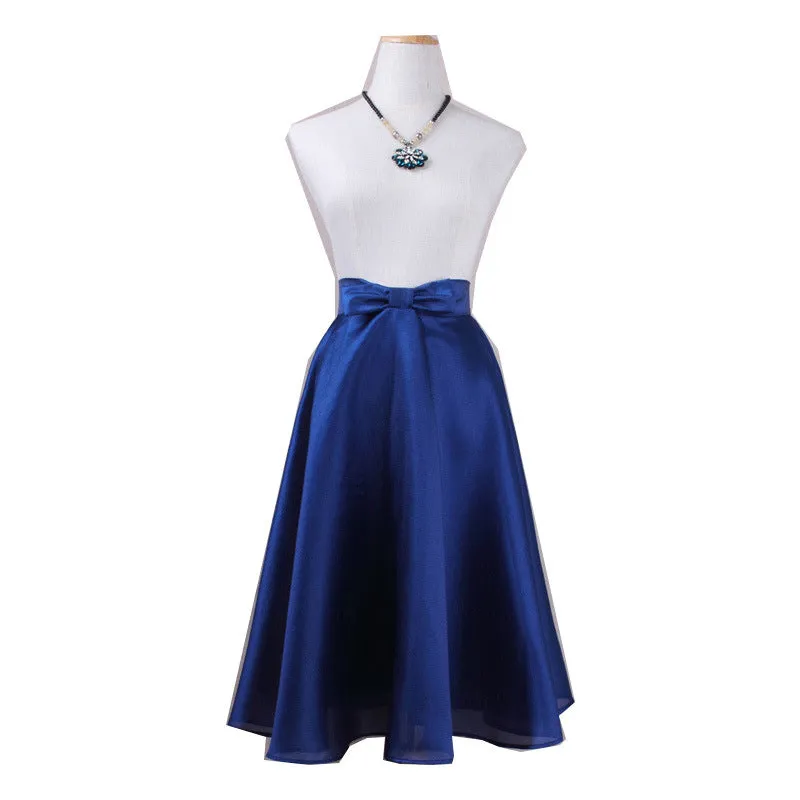 Bow Flare Europe High Waist Mid-Length A-Line Skirt