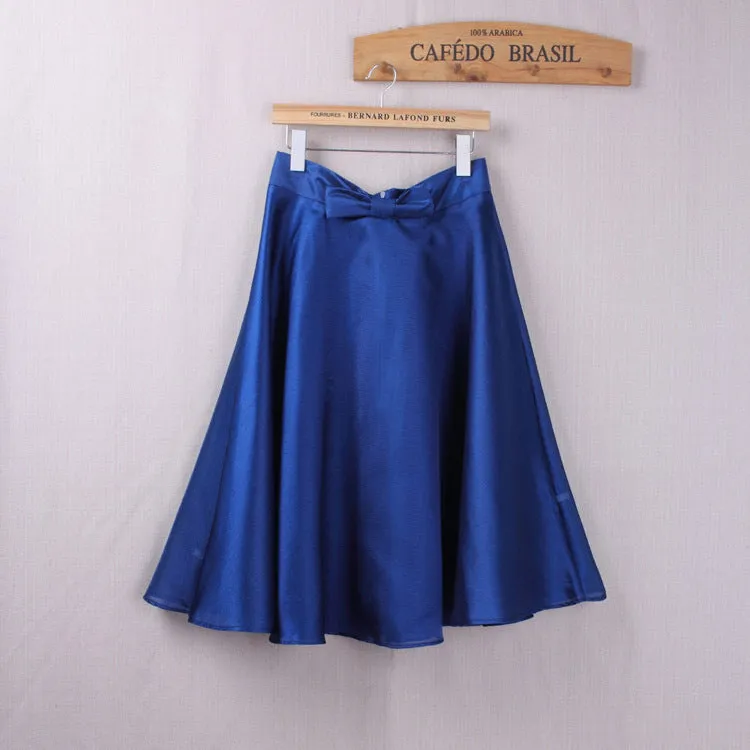 Bow Flare Europe High Waist Mid-Length A-Line Skirt