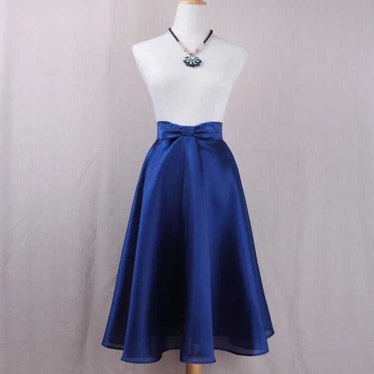 Bow Flare Europe High Waist Mid-Length A-Line Skirt
