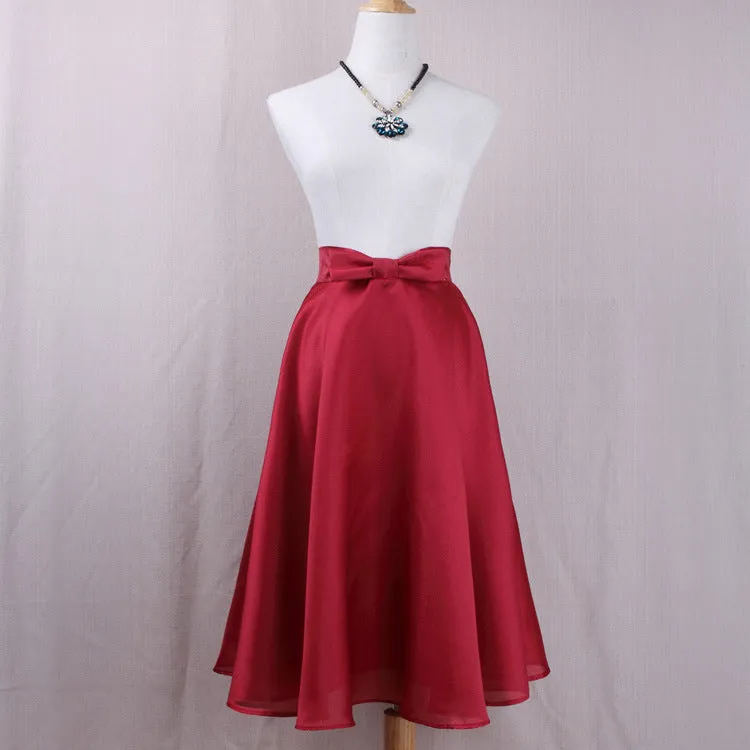 Bow Flare Europe High Waist Mid-Length A-Line Skirt