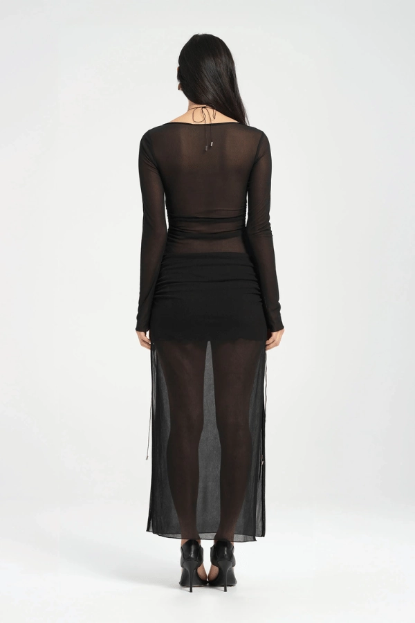 Textured Flow Elegant formal piece Ari Cutaway Dress Black