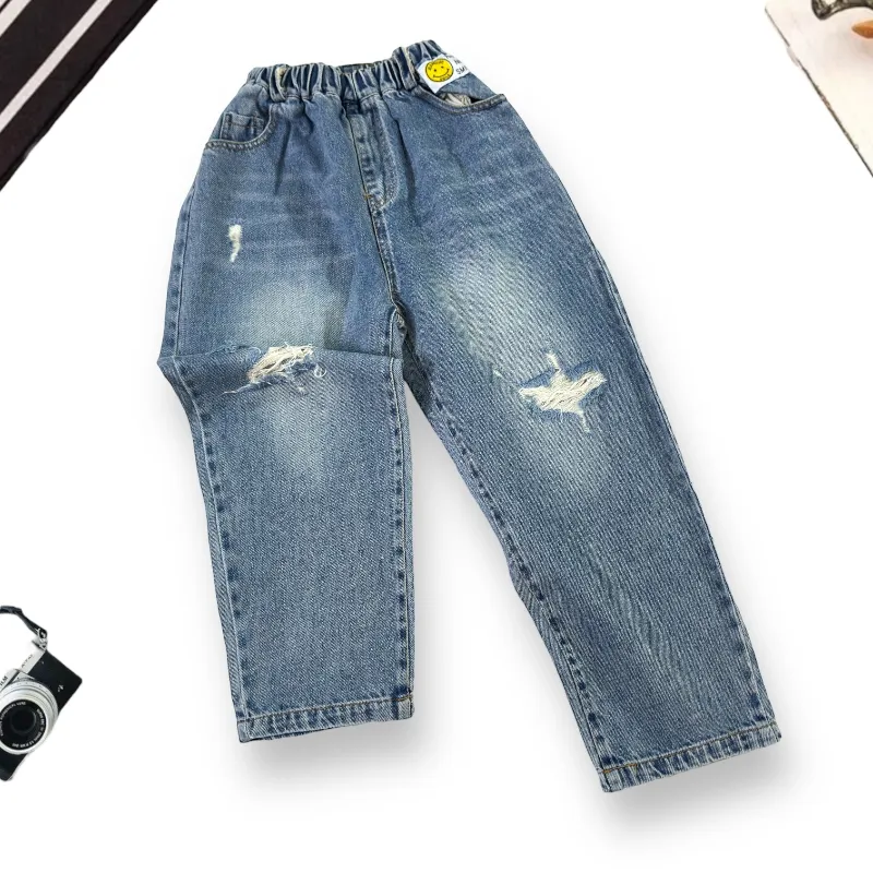 Boys Blue Rugged Loose Fit Jeans
