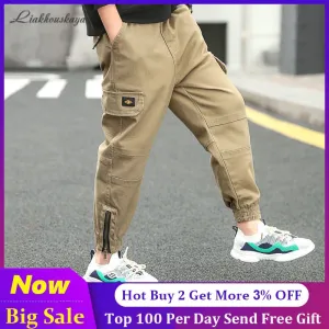 Boys Pants Cotton Cargo Pants Multi-Pocket Sweatpants