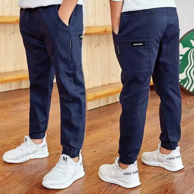Boys Pants Cotton Cargo Pants Multi-Pocket Sweatpants