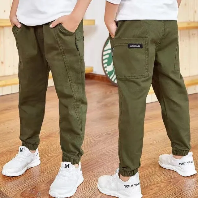 Boys Pants Cotton Cargo Pants Multi-Pocket Sweatpants