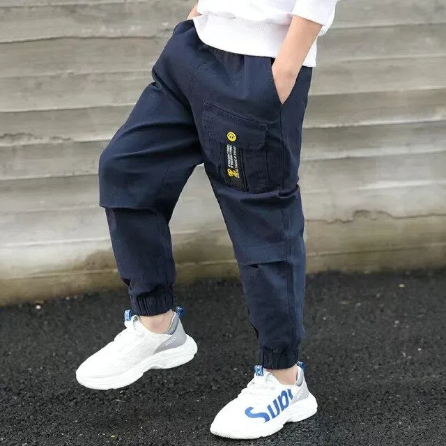 Boys Pants Cotton Cargo Pants Multi-Pocket Sweatpants