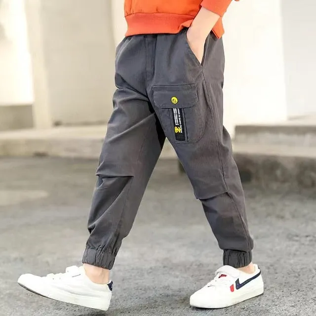 Boys Pants Cotton Cargo Pants Multi-Pocket Sweatpants