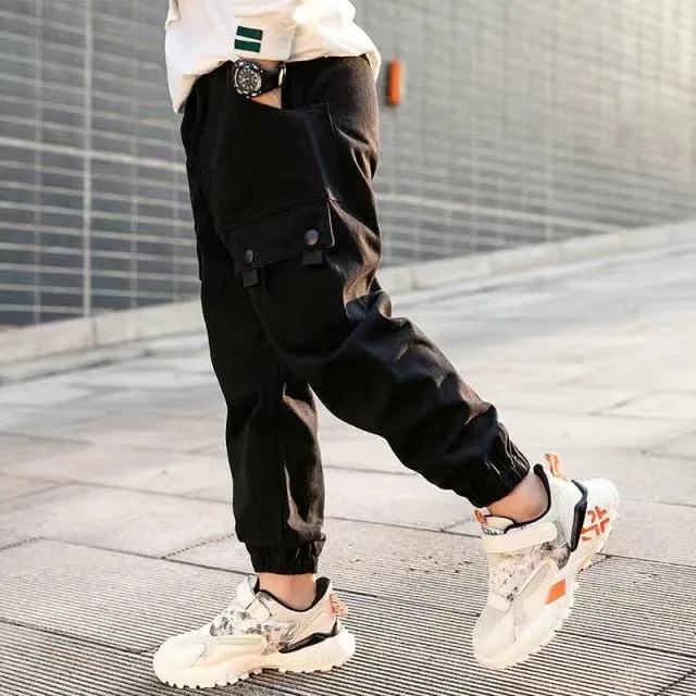 Boys Pants Cotton Cargo Pants Multi-Pocket Sweatpants