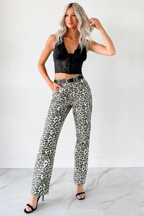 Soft Touch Material Calista High Rise Straight Leg Saige Denim Jeans (Leopard)