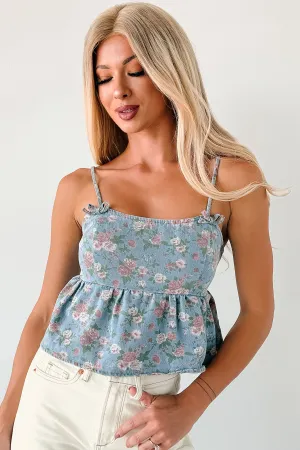 Double Layered Hem EcoFriendly Dye Process Bows Before Bros Sleeveless Floral Top (Denim/Pink)