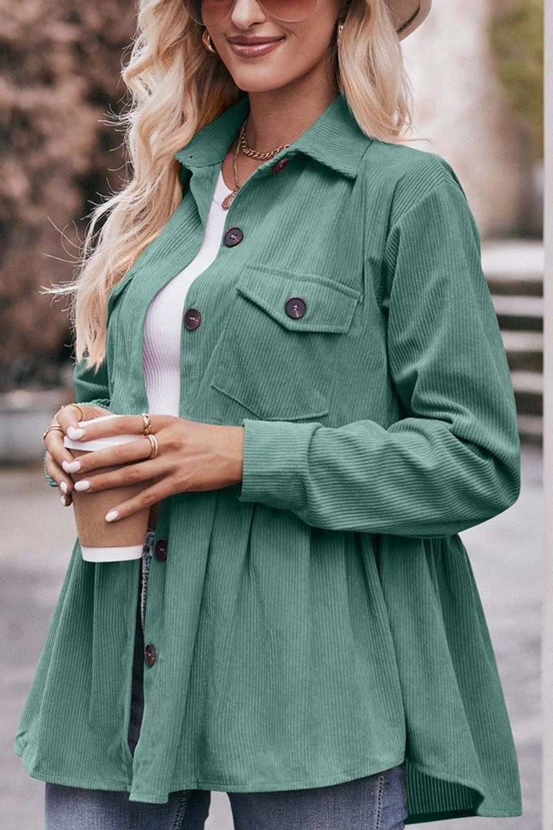 LoopwheelFabric WrinkleFree Fabric WOMEN CORDUROY BUTTON UP SHIRTS WITH POCKETS