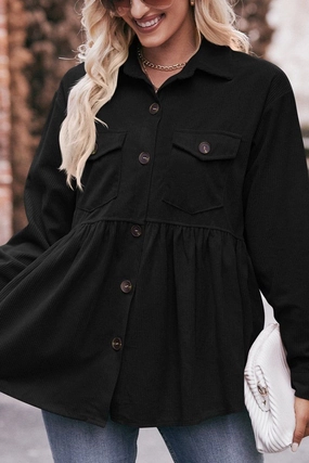 WOMEN CORDUROY BUTTON UP SHIRTS WITH POCKETS Fitted Tank