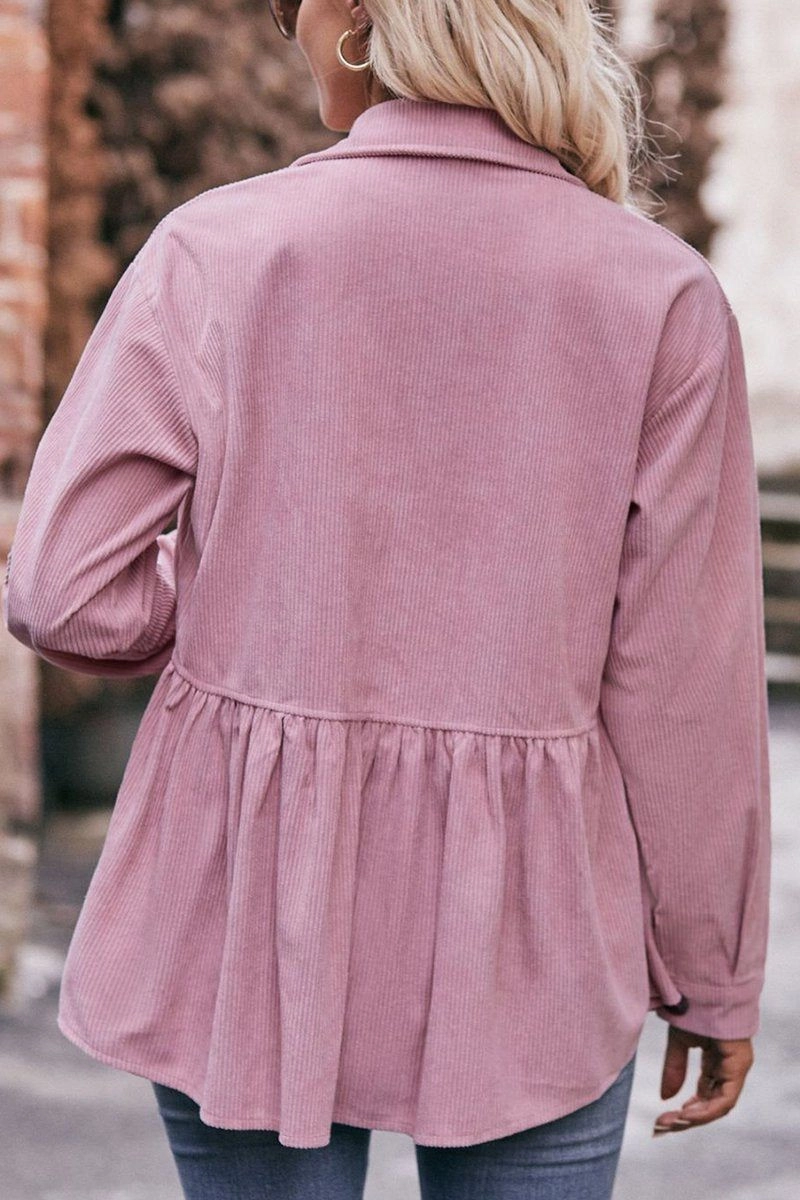 WOMEN CORDUROY BUTTON UP SHIRTS WITH POCKETS Flexible Waistband WrinkleResistantFinish