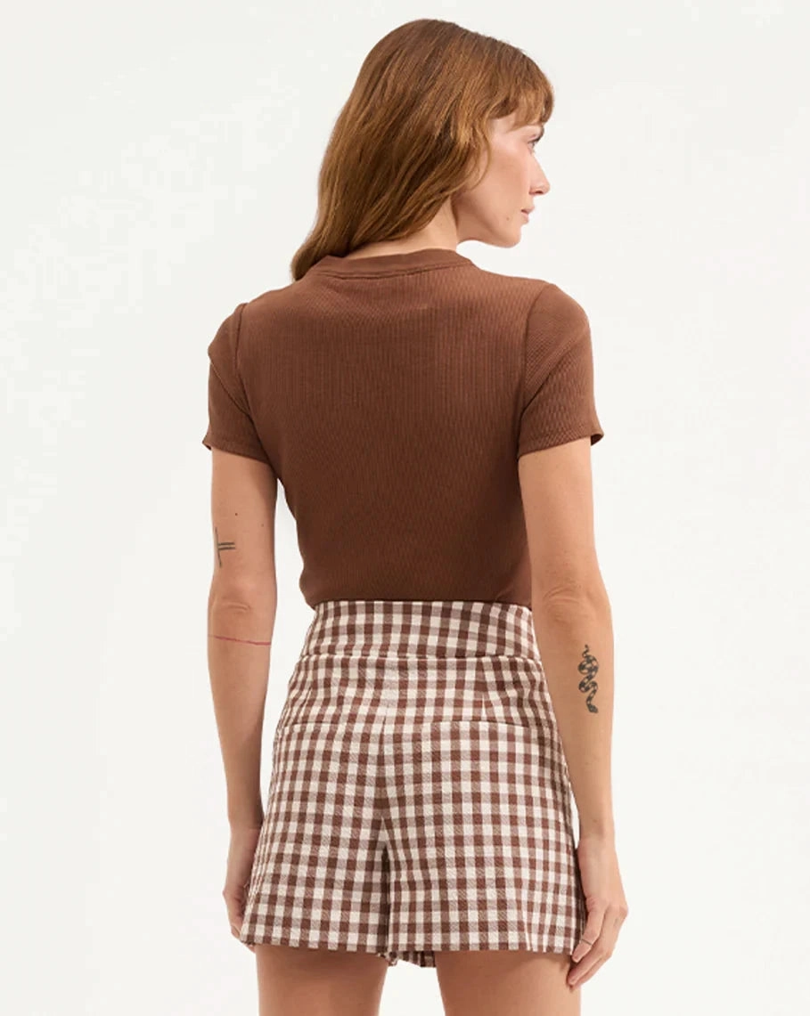 Deklab Ribbed Henley T-Shirt Light Chicory Yarn Dyed Fabric