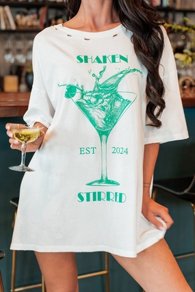 Martini Darling Distressed Graphic T-Shirt (Ivory) Printed Blouse TwoToneEffect
