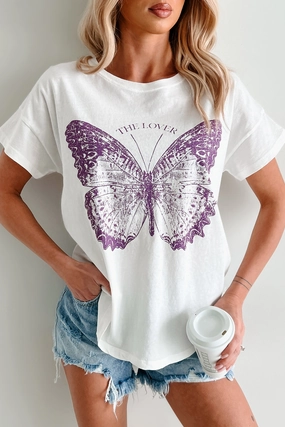 "The Lover" Butterfly Graphic T-Shirt (Ivory) retro look Elegant Cut