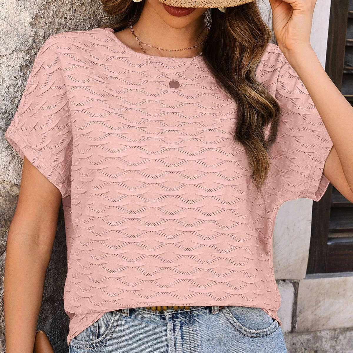BREATHABLE SOLID COLOR BAT-SLEEVE BLOUSE_CWTBLS0719 Layered Shoulder