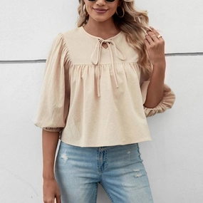 AntiPilling Surface BOW TOP WITH FIVE-QUARTER SLEEVES_CWTBLS0768