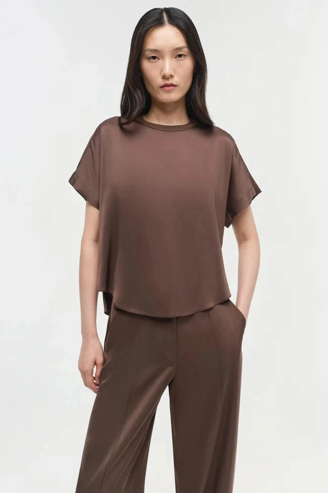 Anti Pilling Fabric Casual Comfort Look Kyra Satin Wide Leg Pant Cocoa