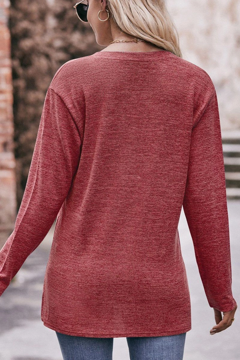 WrinkleResistant Cloth GarmentWashedFinish WOMEN BRUSHED BUTTONED V NECK LOOSE FIT TOP