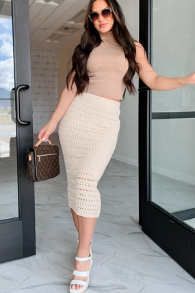 Breezy Finesse Crochet Midi Skirt (Cream) Double Layer