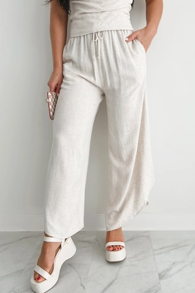 Breezy Hour High Rise Linen Pants (Oat) Sport Layer