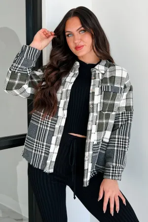 Brently Textured Plaid Shacket (Olive) FrenchTerry