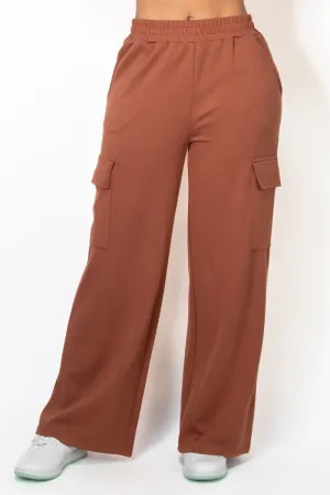 Brown Elastic Straight-Leg Cargo Pants