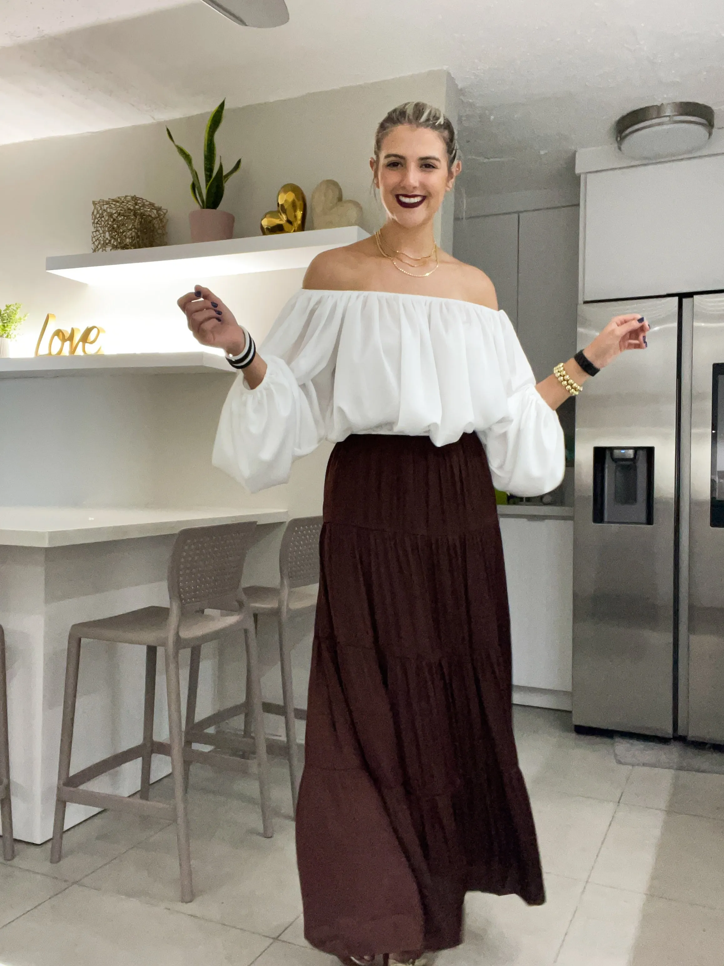BROWN SATIN MAXI SKIRT