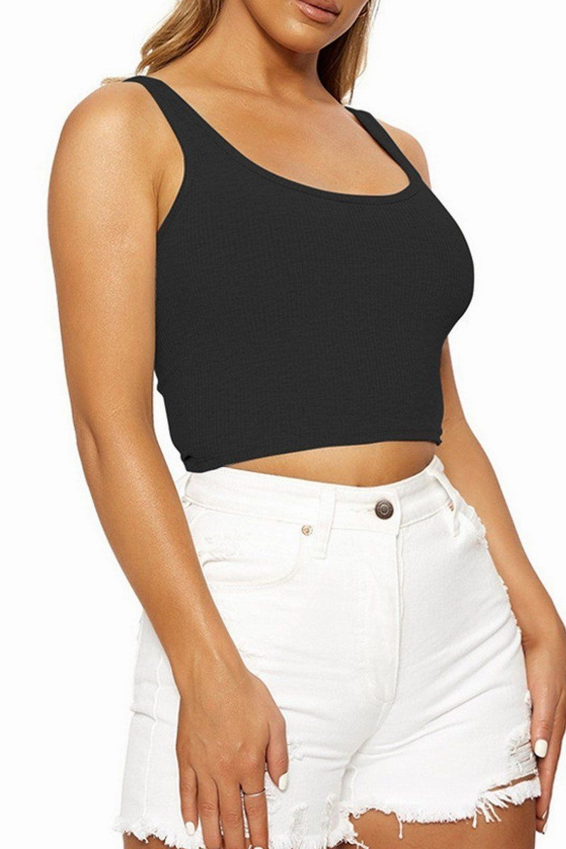 WOMEN SLIM FITTED BASIC DAILY CROP TANK TOP SolarReflectiveFinish Stretch Woven Material