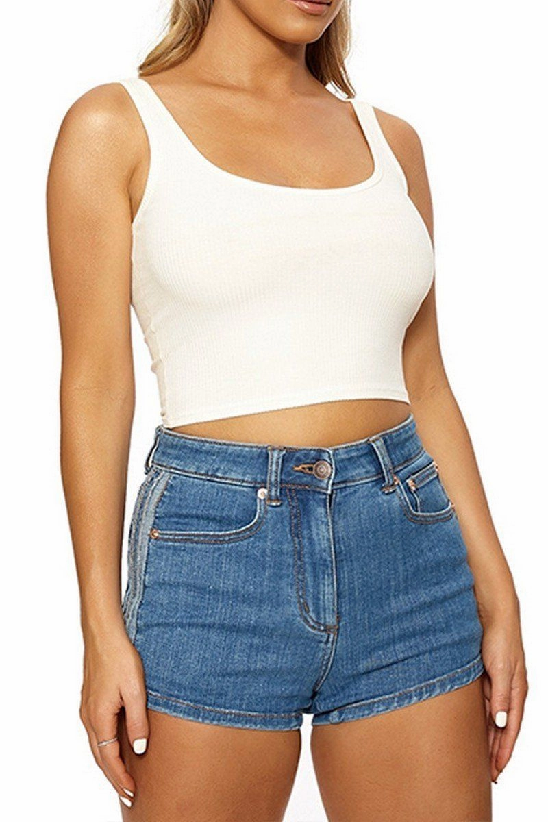 WOMEN SLIM FITTED BASIC DAILY CROP TANK TOP RaglanSleeve Ultrasoft Inner Lining