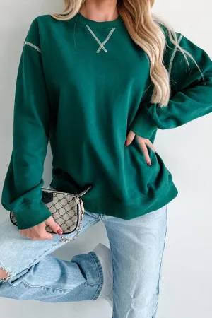 Pressing Pause Oversized Crewneck Sweatshirt (Hunter Green) Full Coverage Fit