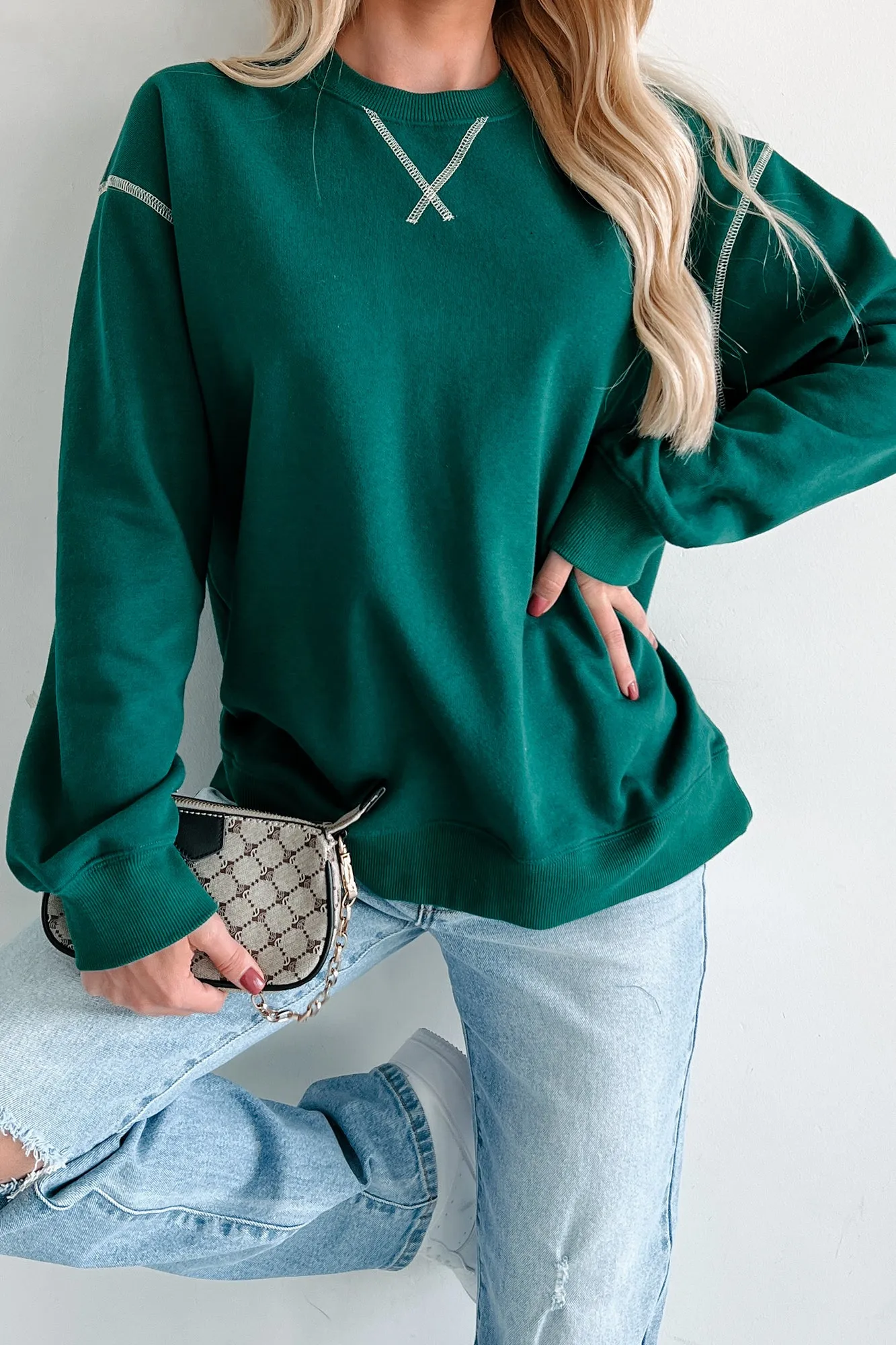 Pressing Pause Oversized Crewneck Sweatshirt (Hunter Green) Layered Look Breathable Design