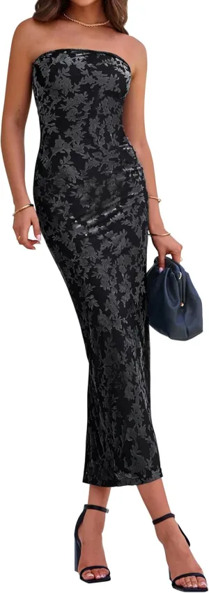 BTFBM Women Spring Dresses 2025 Elegant Wedding Guest Dresses Bodycon Tube Maxi Dress Split Floral Cocktail Dress