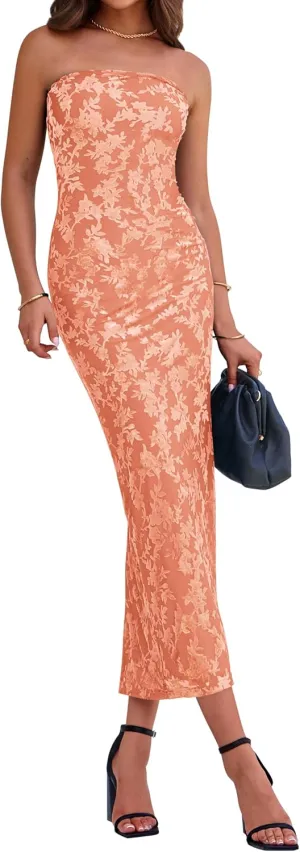 BTFBM Women Spring Dresses 2025 Elegant Wedding Guest Dresses Bodycon Tube Maxi Dress Split Floral Cocktail Dress