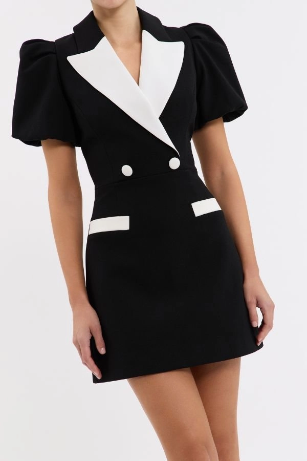 Emma Mini Dress Black and White Power Soft Tailored Cut