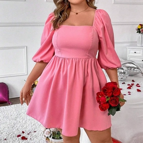Smooth Outline BUBBLE SLEEVE A-LINE CASUAL MINI DRESS_CWDSD3332