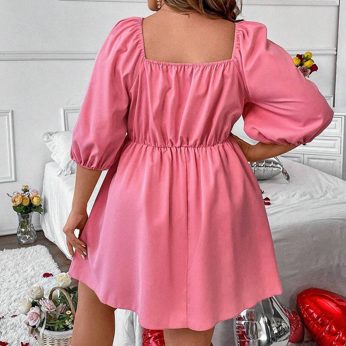 Church Scene BUBBLE SLEEVE A-LINE CASUAL MINI DRESS_CWDSD3332