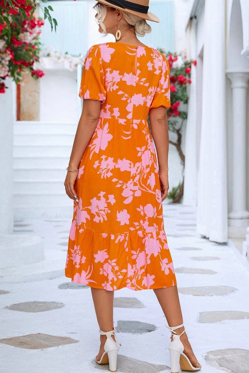 Relaxed and Effortless BUBBLE SLEEVE PRINTED DRESS_CWDSD2646