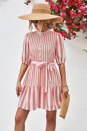 Comfortable Touch Cozy Fit BUBBLE SLEEVE STAND COLLAR DRESS_CWDSD2640