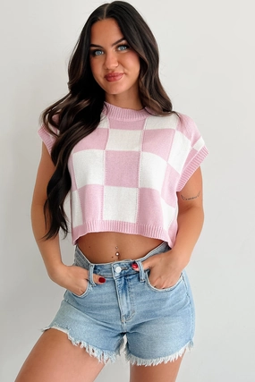 Finding My Zen Checker Knit Top (Pink) Fashion Statement